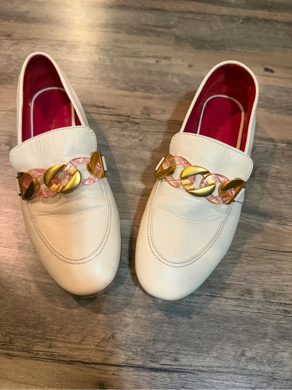 Kurt Geiger London White Leather Chain Loafers Flats